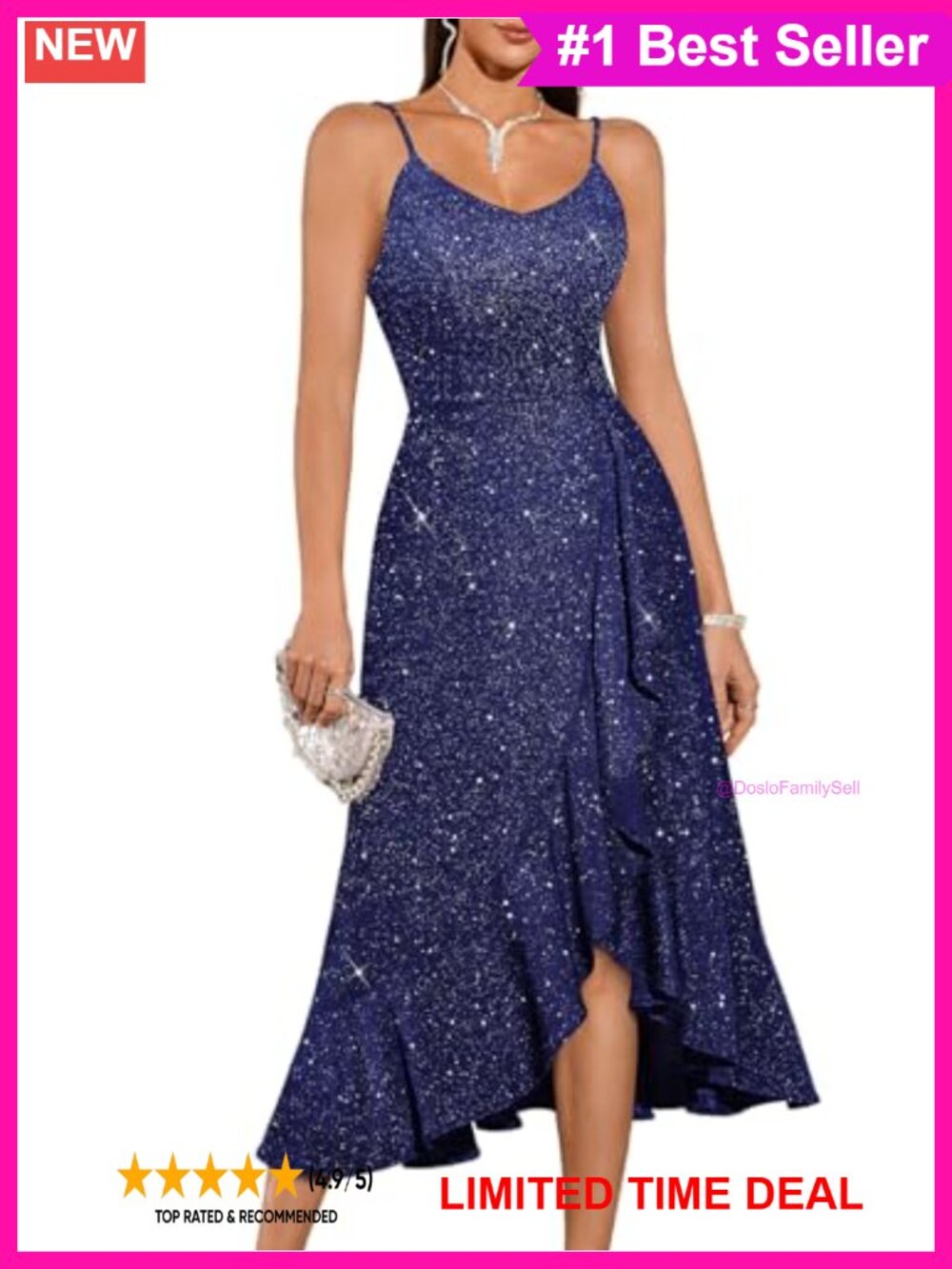 Sequin A-Line High-Low V-Neck Cocktail Formal Dress